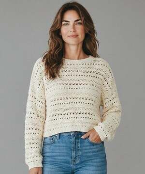 NWT Treasure & Bond Drop Stitch Cropped Crewneck Sweater Size L Coastal Neutral